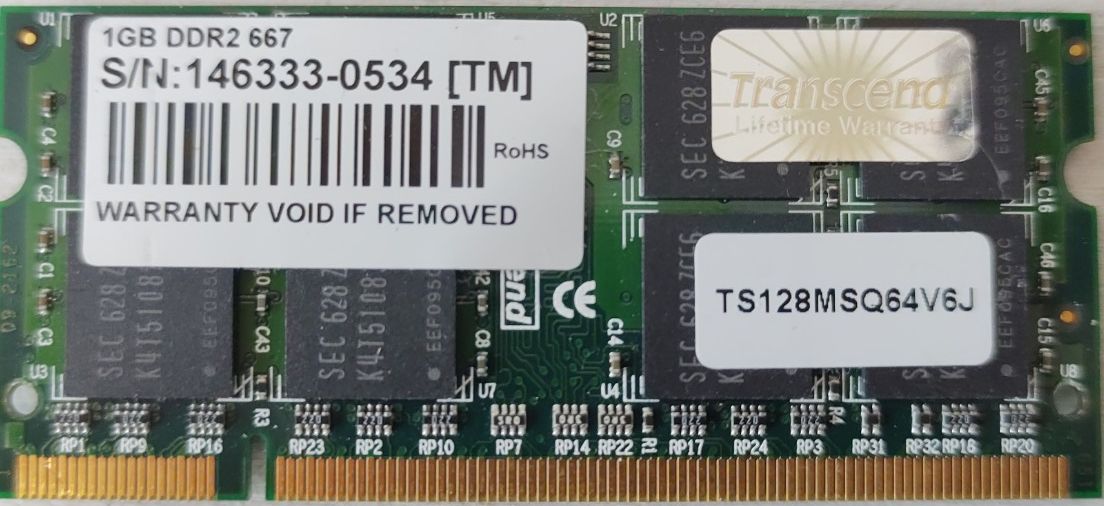 TRANSCEND 1GB DDR2 667 CL5 soDIMM (TS128MSQ64V6J) thumbnail