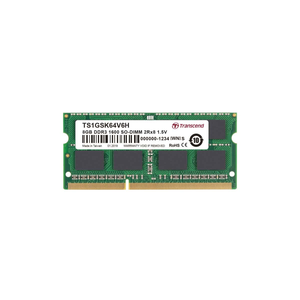 TRANSCEND DIMM DDR3 8GB 1600Mhz Non-ECC (TS1GLK64V6H) thumbnail