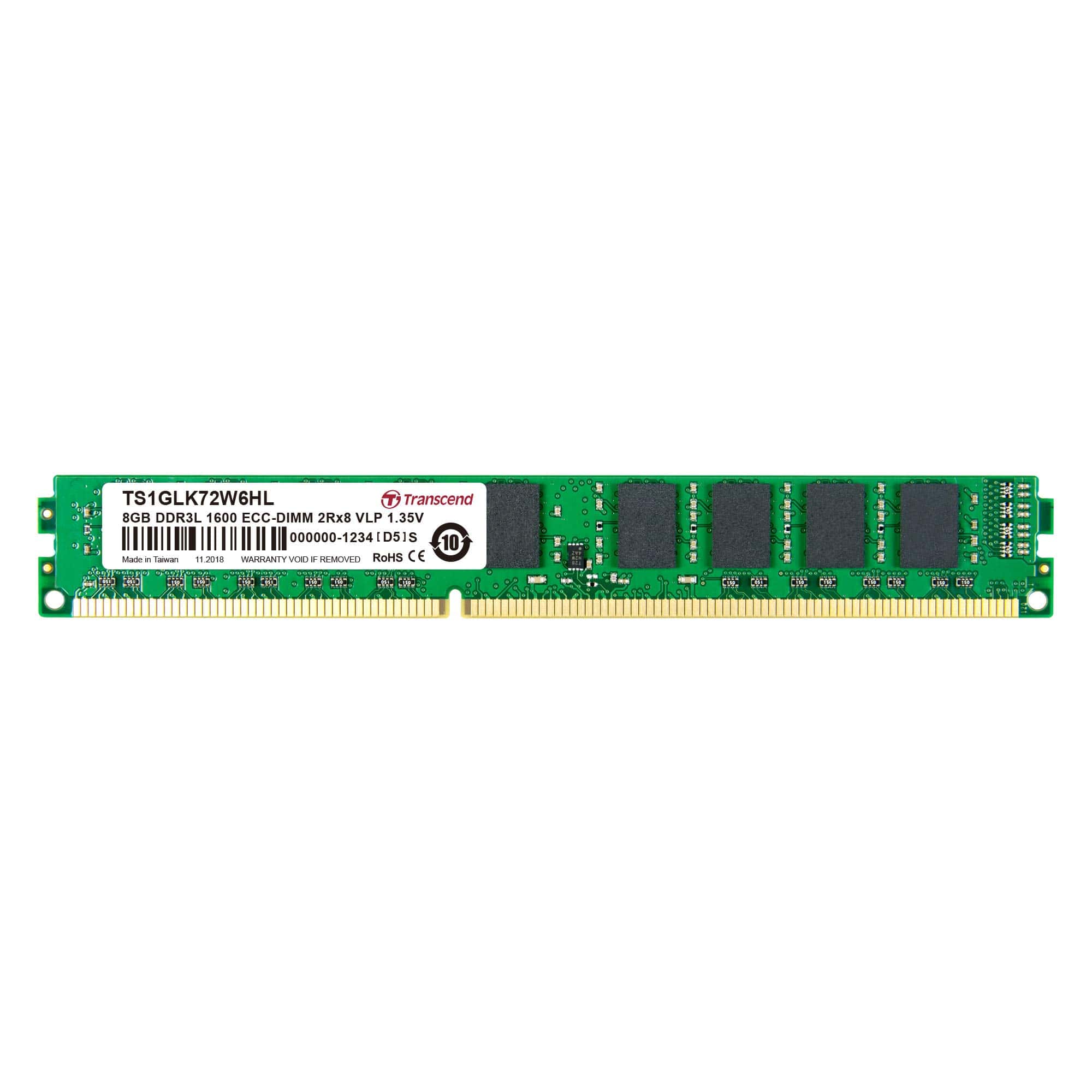 TRANSCEND 8GB DDR3L 1600 ECC-DIMM CL11 (TS1GLK72W6H) thumbnail