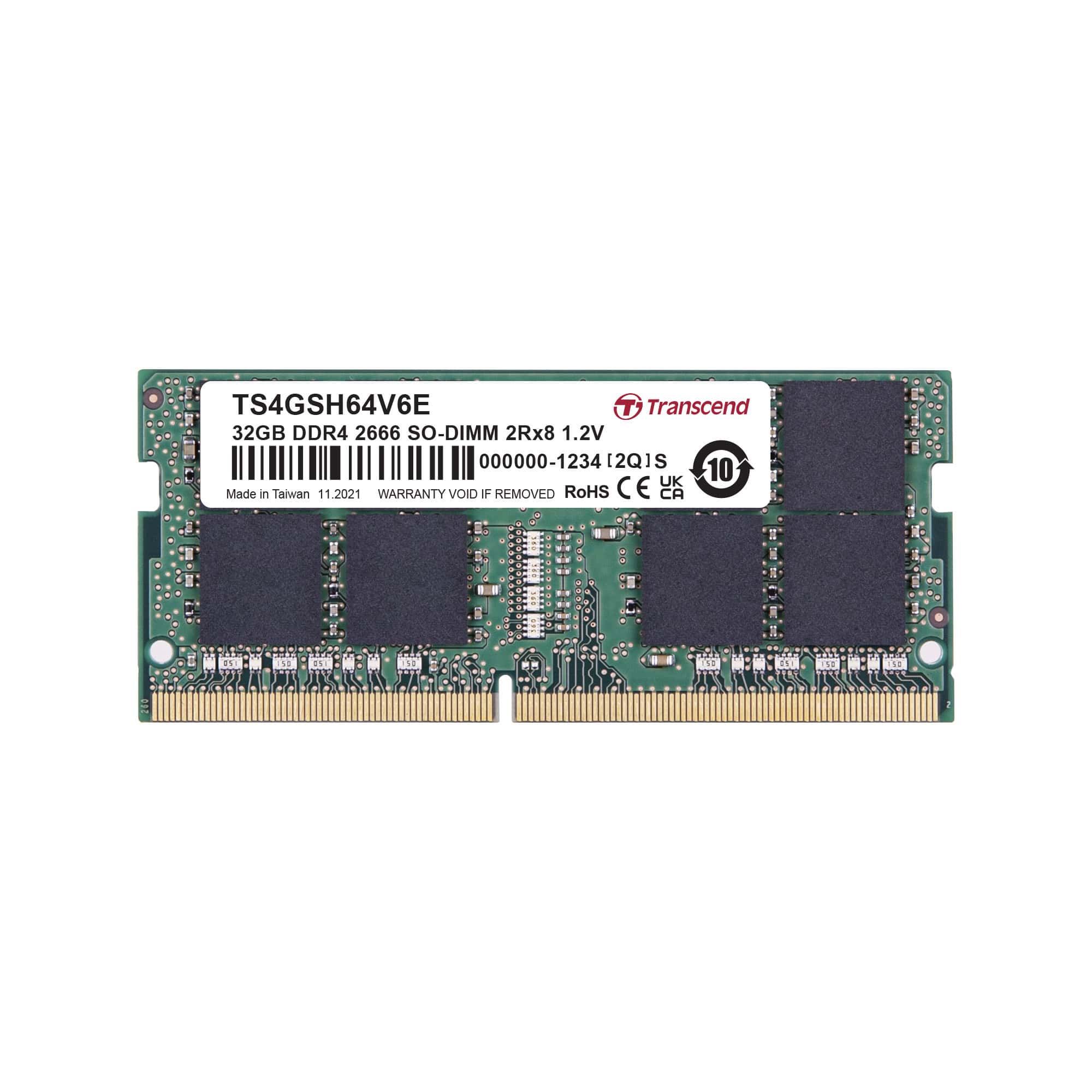 TRANSCEND 32GB DDR4 2666Mhz SO-DIMM 2Rx8 (TS4GSH64V6E) thumbnail