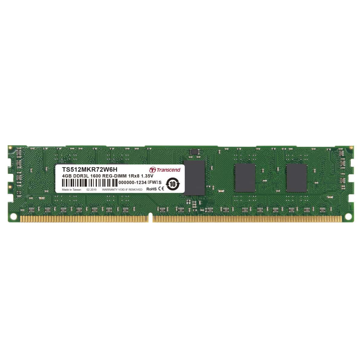 TRANSCEND 4GB DDR3L 1600 Reg Dimm 1Rx8 (TS512MKR72W6H) thumbnail