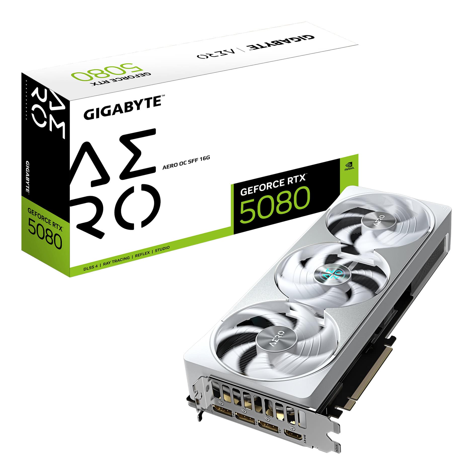 GIGABYTE GeForce RTX 5080 AERO OC SFF 16G NVIDIA 16 GB GDDR7 (GV-N5080AERO OC) thumbnail