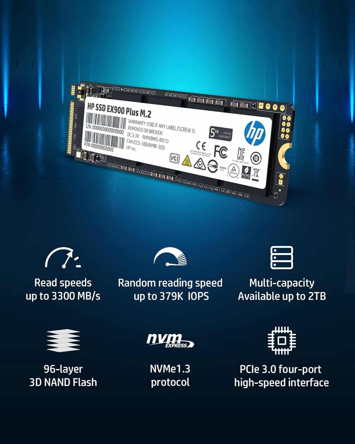 HP SSD 256GB M.2 PCIE NVME 2280 3D-NAND (0950-5111) thumbnail
