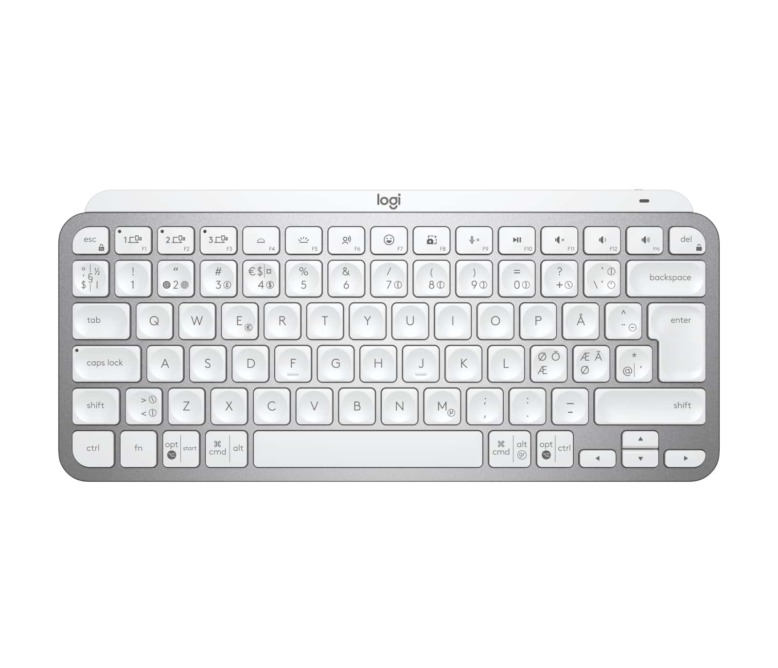 Logitech MX Keys Mini for Business toetsenbord RF-draadloos + Bluetooth QWERTY Scandinavisch Aluminium, Wit (920-010605) thumbnail Logitech MX Keys Mini for Business toetsenbord RF-draadloos + Bluetooth QWERTY Scandinavisch Aluminium, Wit (920-010605) thumbnail