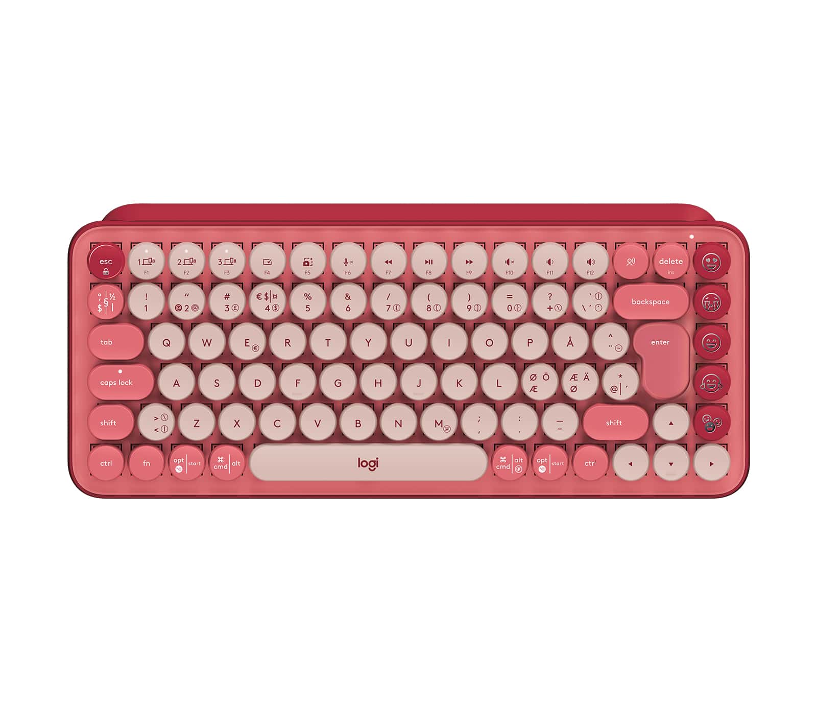 Logitech POP Keys Wireless Mechanical Keyboard With Emoji Keys toetsenbord RF-draadloos + Bluetooth QWERTY Scandinavisch Bordeaux rood, Roze, Roze (920-010733) thumbnail