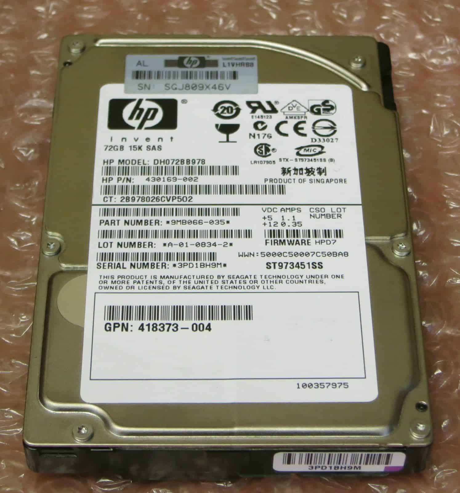 HP Harddisk  72GB 3G-SAS Hot Plug  15k rpm 2.5 SFF (DH072BB978) thumbnail