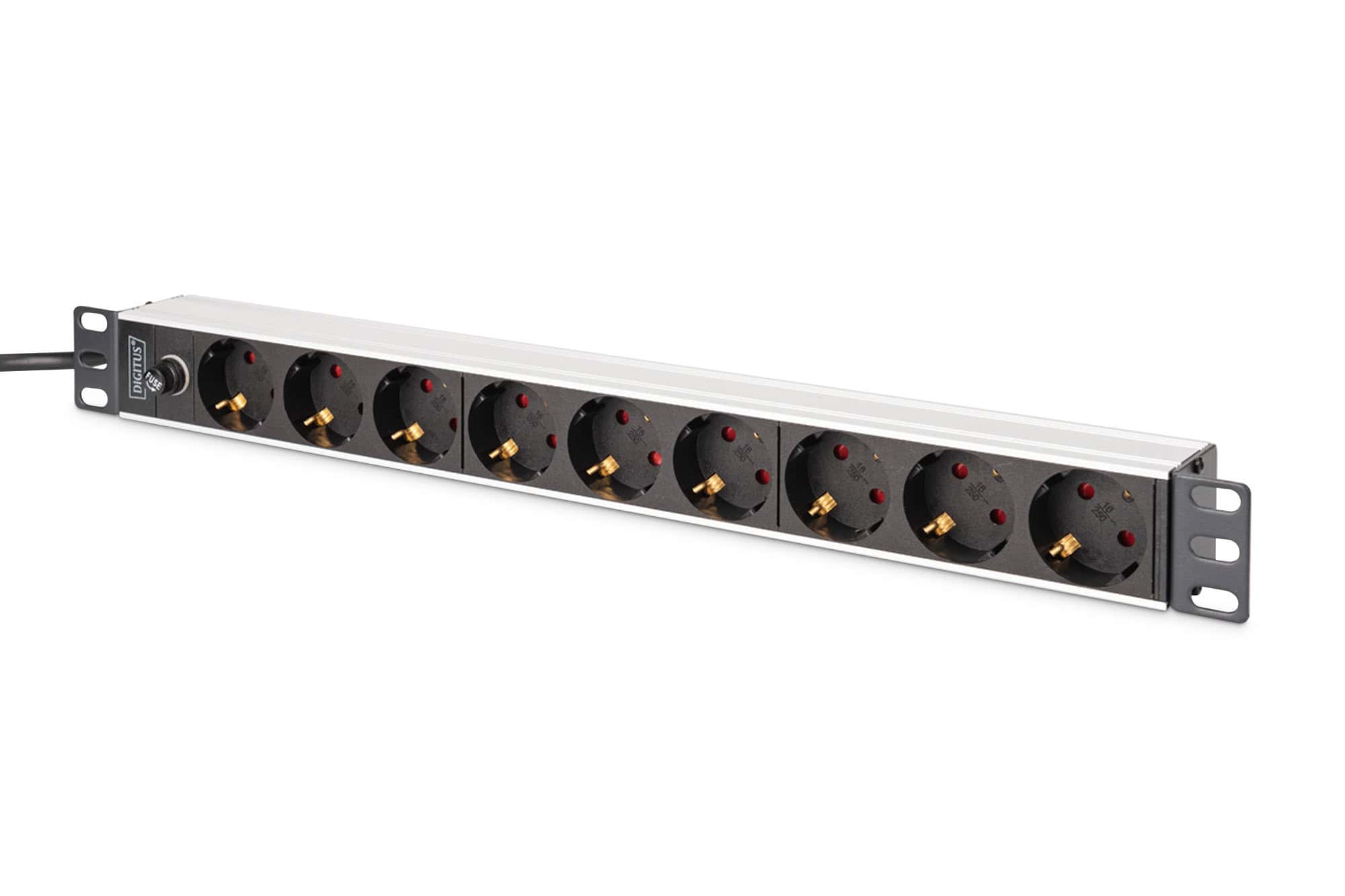 Digitus Socket Strip - 9 Way Outlet - Aluminum profile and back-up fuse - 2m - Supply Cable - IEC C14 Plug (DN-95437) thumbnail