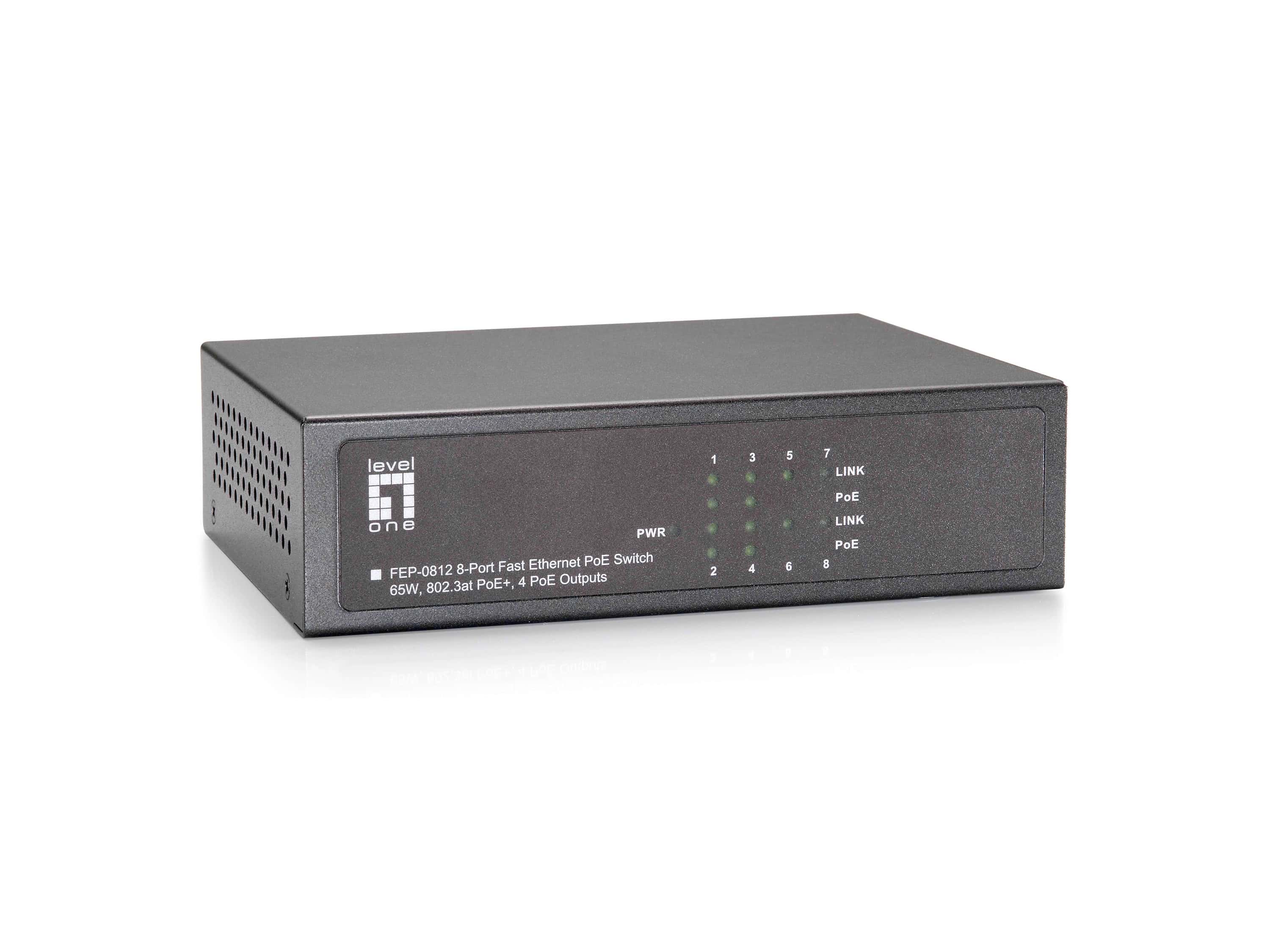 LevelOne FEP-0812 netwerk-switch Fast Ethernet (10/100) Power over Ethernet (PoE) Zwart (520821) thumbnail