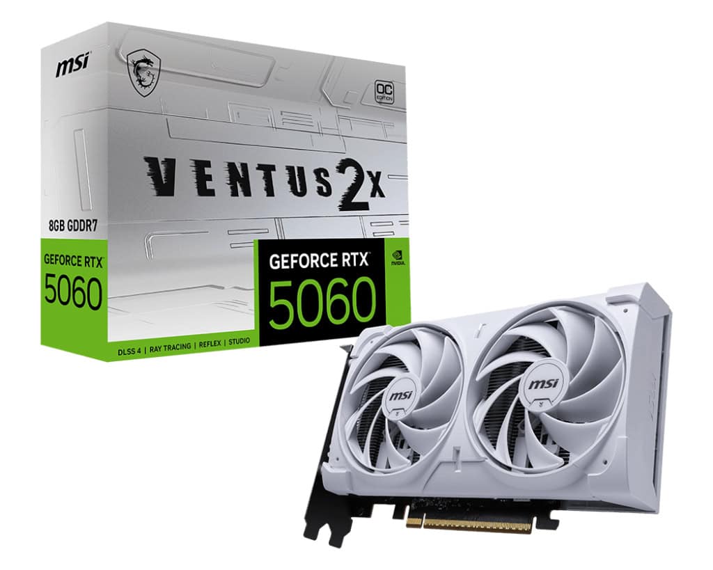 MSI GeForce RTX 5060 8G VENTUS 2X OC WHITE NVIDIA 8 GB GDDR7 (GEFORCE RTX 5060 8G VENTUS 2X OC WHITE) thumbnail