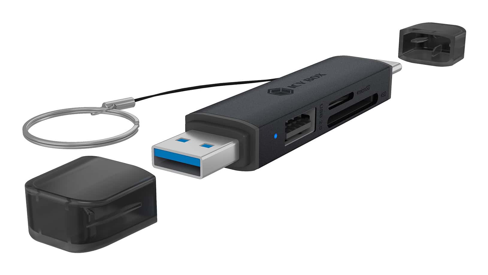 ICY BOX IB-CR203-CU3 geheugenkaartlezer USB 3.2 Gen 1 (3.1 Gen 1) Type-A/Type-C Zwart (IB-CR203-CU3) thumbnail