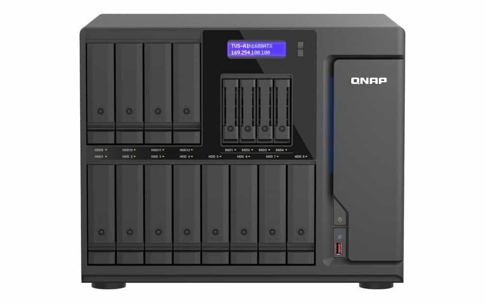 QNAP TVS-AIH1688ATX-U9-48G data-opslag-server NAS Tower 48 GB DDR5 0 TB QuTS hero Zwart (TVS-AIH1688ATX-U9-48G) thumbnail