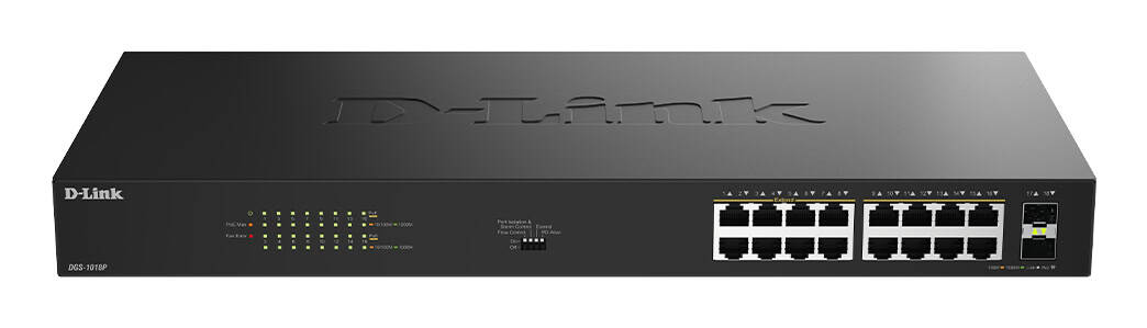 D-Link DGS-1018P Unmanaged Gigabit Ethernet (10/100/1000) Power over Ethernet (PoE) Zwart (DGS-1018P/E) thumbnail