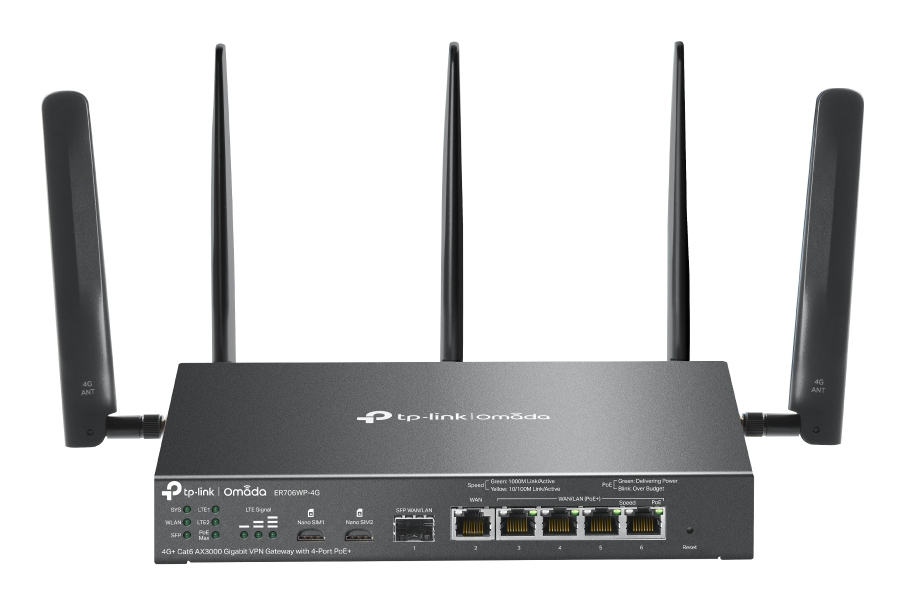 TP-Link Omada ER706WP-4G draadloze router Gigabit Ethernet Dual-band (2.4 GHz / 5 GHz) Zwart (ER706WP-4G) thumbnail