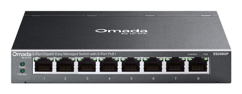 TP-Link Omada ES208GP netwerk-switch Managed L2 Gigabit Ethernet (10/100/1000) Power over Ethernet (PoE) DIN rail Zwart (ES208GP(UN)) thumbnail