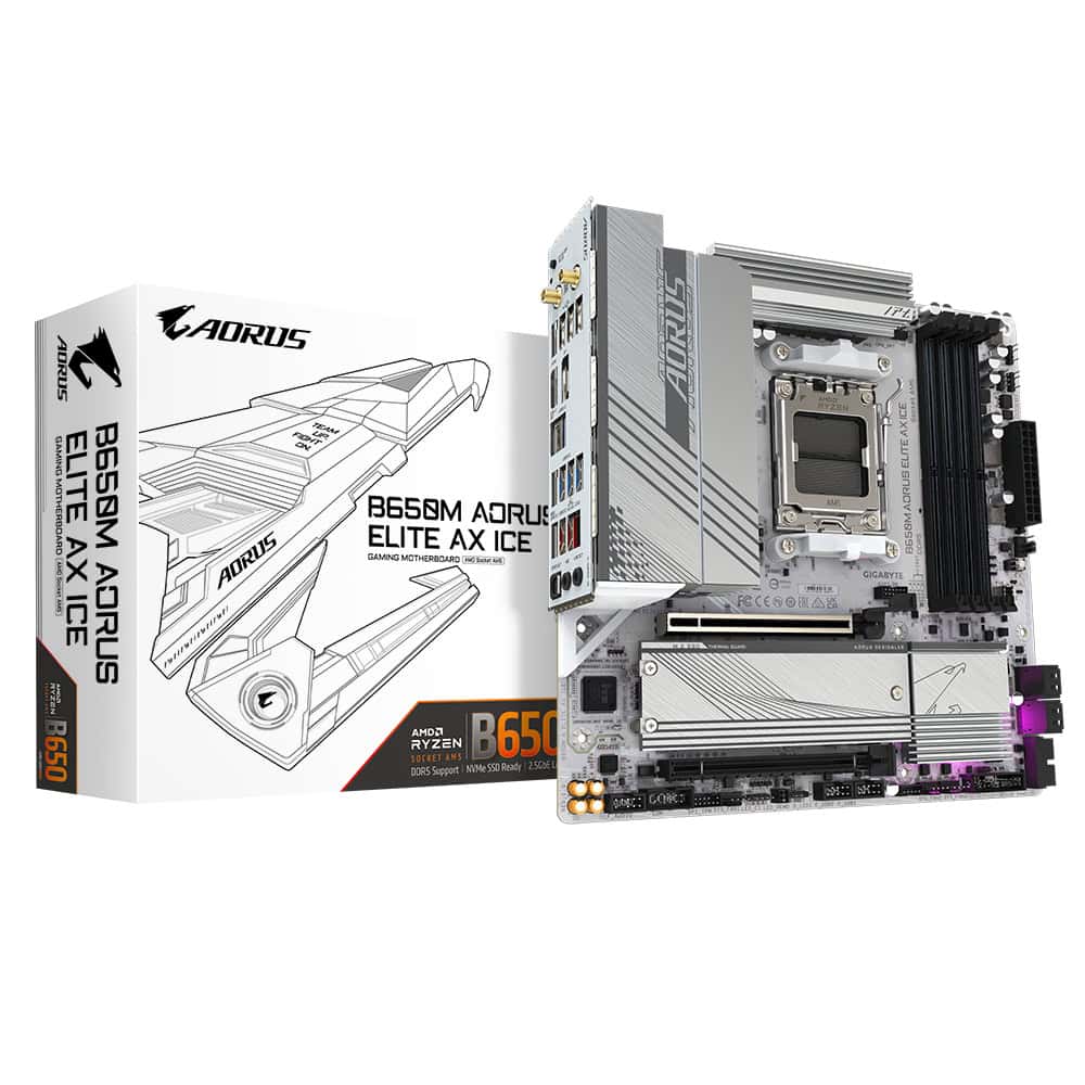 GIGABYTE B650M AORUS ELITE AX ICE moederbord AMD B650 Socket AM5 micro ATX (B650M-AORUS-ELITE-AX-ICE) thumbnail
