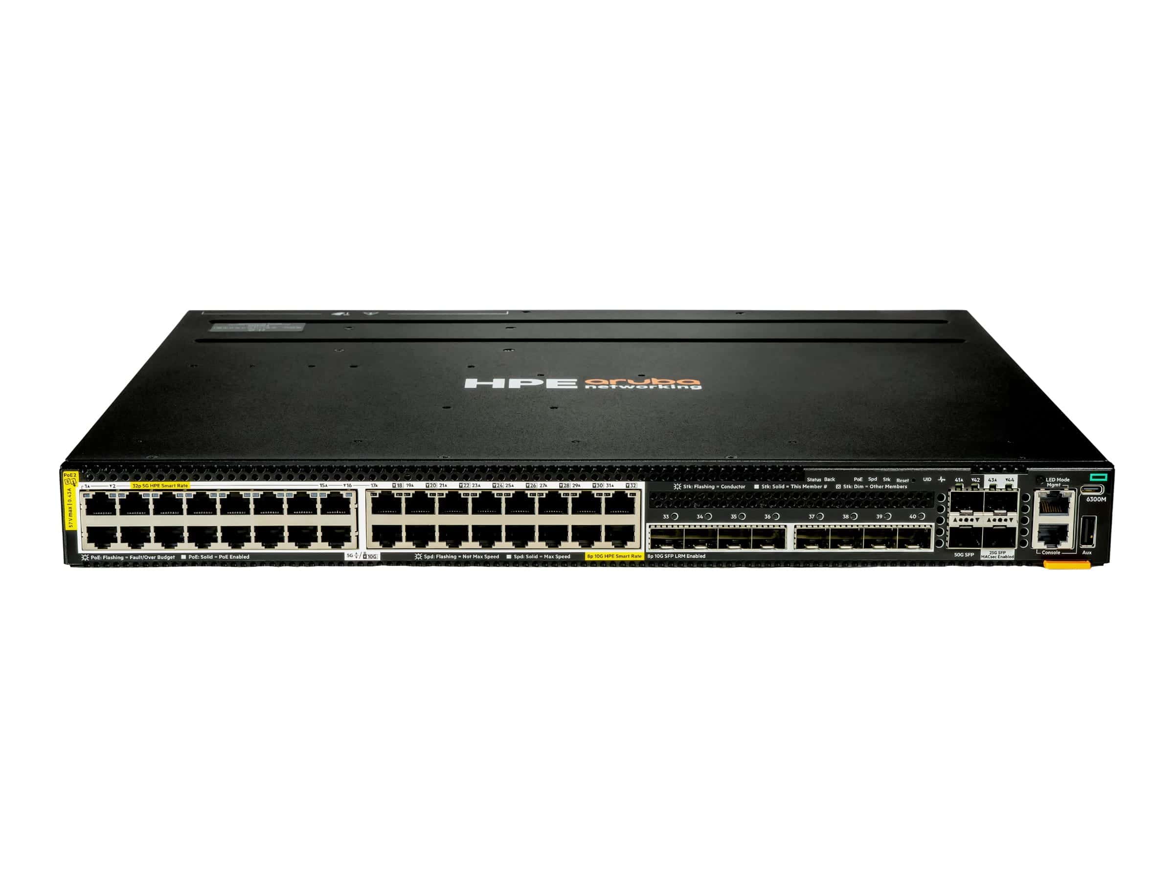 HPE Aruba Networking CX 6300M 32p SmtRt 5G CL8 8p SFP+ 10G LRM 2p SFP5650G 2p SFP28 25G MACsec Sw (S4P42A) thumbnail