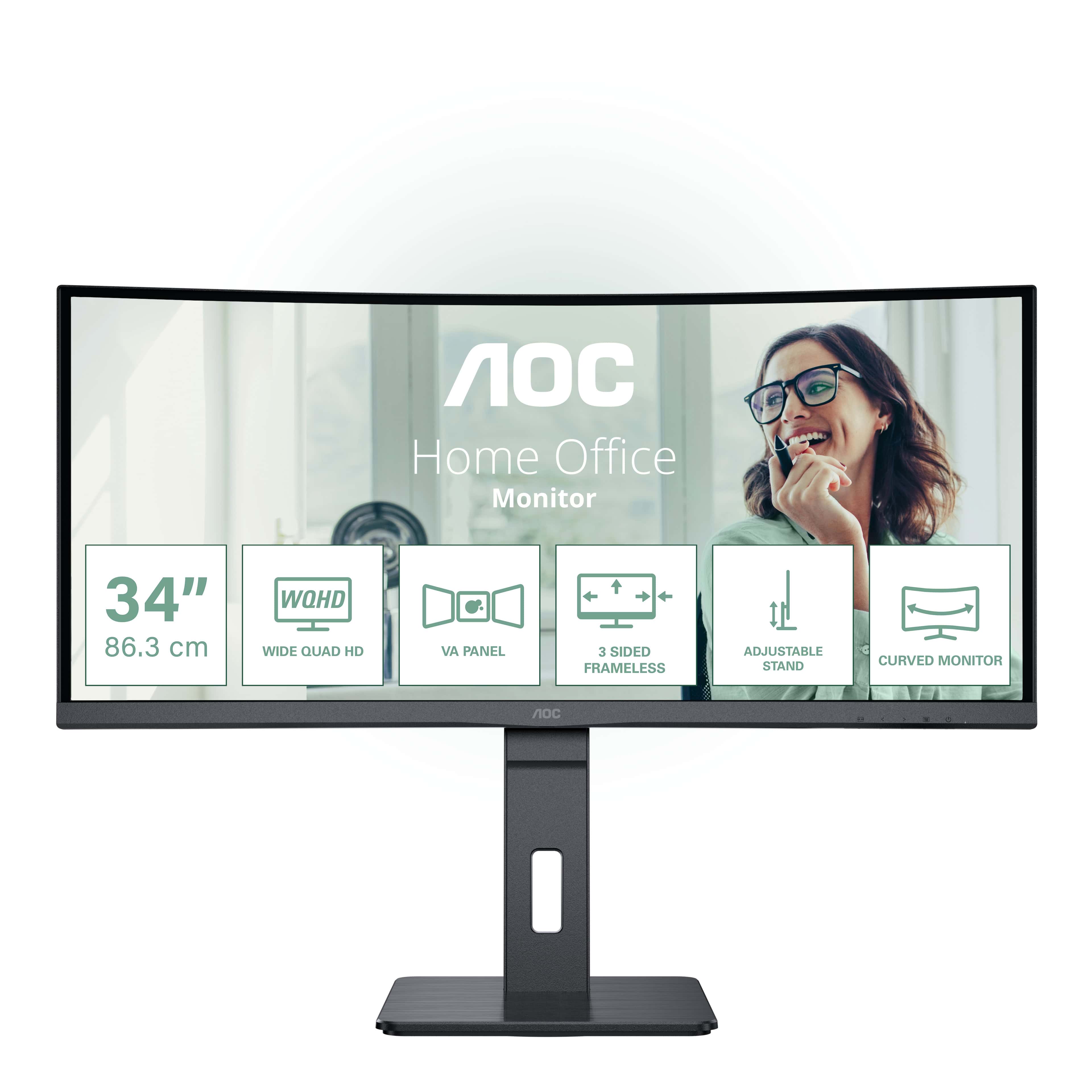 AOC CU34P3CV computer monitor 86,4 cm (34) 3440 x 1440 Pixels UltraWide Quad HD LED Zwart (CU34E4CW) thumbnail