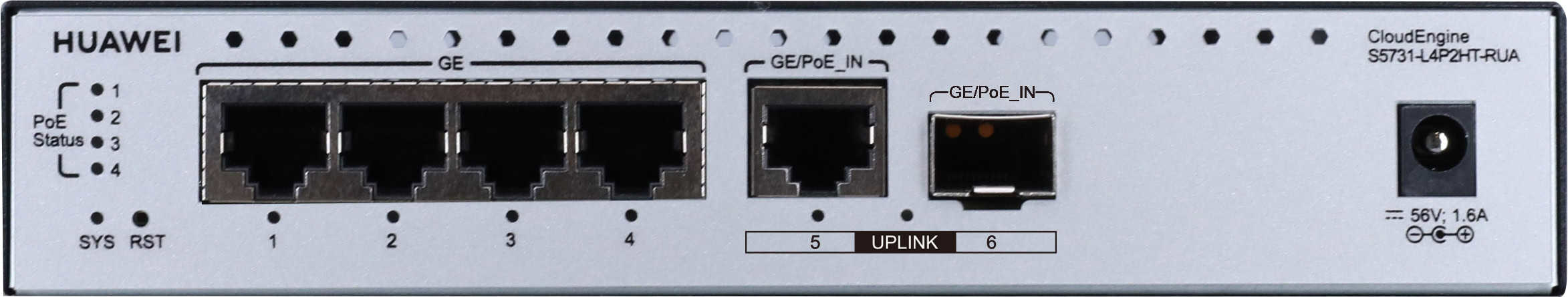 Huawei CloudEngine S5731-L4P2HT-RUA Managed L2 Gigabit Ethernet (10/100/1000) Power over Ethernet (PoE) Zwart, Zilver (S5731-L4P2HT-RUA) thumbnail
