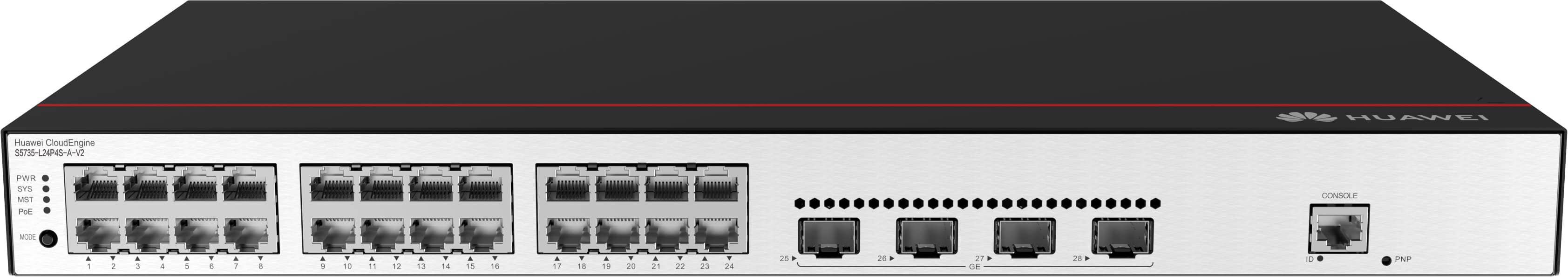 Huawei CloudEngine S5735-L24P4S-A-V2 Managed L3 Gigabit Ethernet (10/100/1000) Power over Ethernet (PoE) 1U Zwart, Zilver (S5735-L24P4S-A-V2) thumbnail