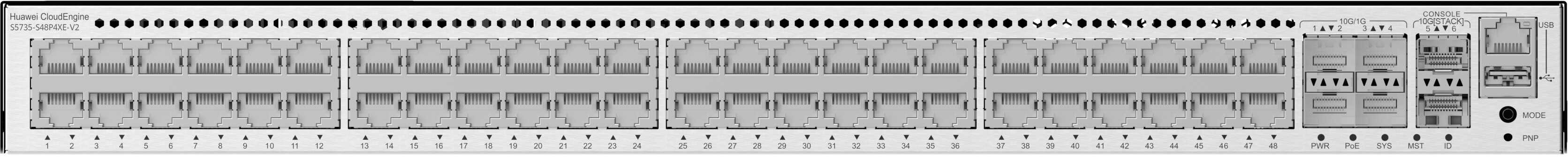 Huawei CloudEngine S5735-S48P4XE-V2 Managed L2 Gigabit Ethernet (10/100/1000) Power over Ethernet (PoE) 1U Zwart, Zilver (S5735-S48P4XE-V2) thumbnail