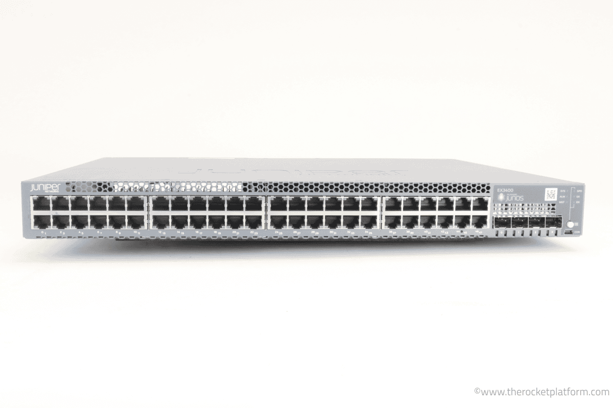Juniper EX3400 48x 1G BaseT, 4x 1/10G SFP+, 2x 40G QSFP+, dual PSU, Front-to-back (EX3400-48T) thumbnail