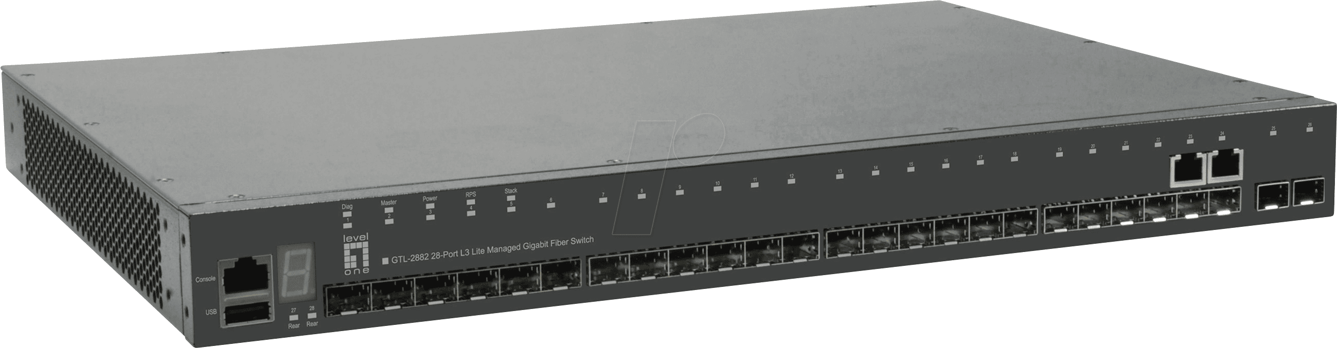 LevelOne TURING 28-Port L3 Lite Managed Gigabit PoE Switch - 24 PoE Outputs - 185W - 4 x 10GbE SFP+ (GTP-2881) thumbnail