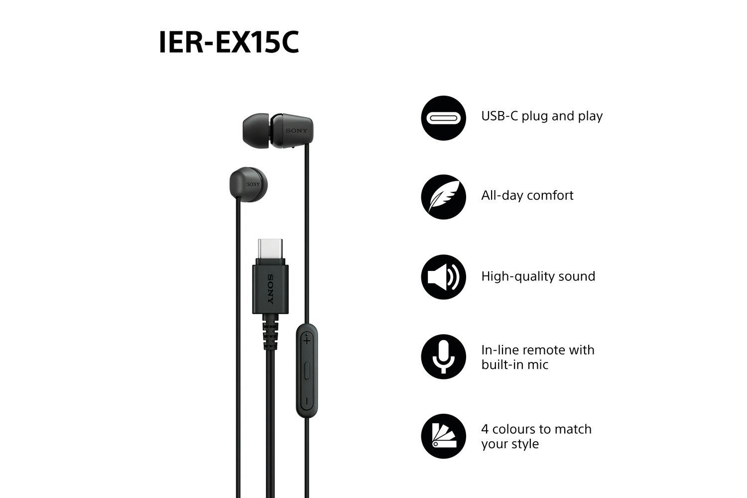 Sony IER-EX15C USB-C In-Ear Headphones black (IEREX15CB.CE7) thumbnail