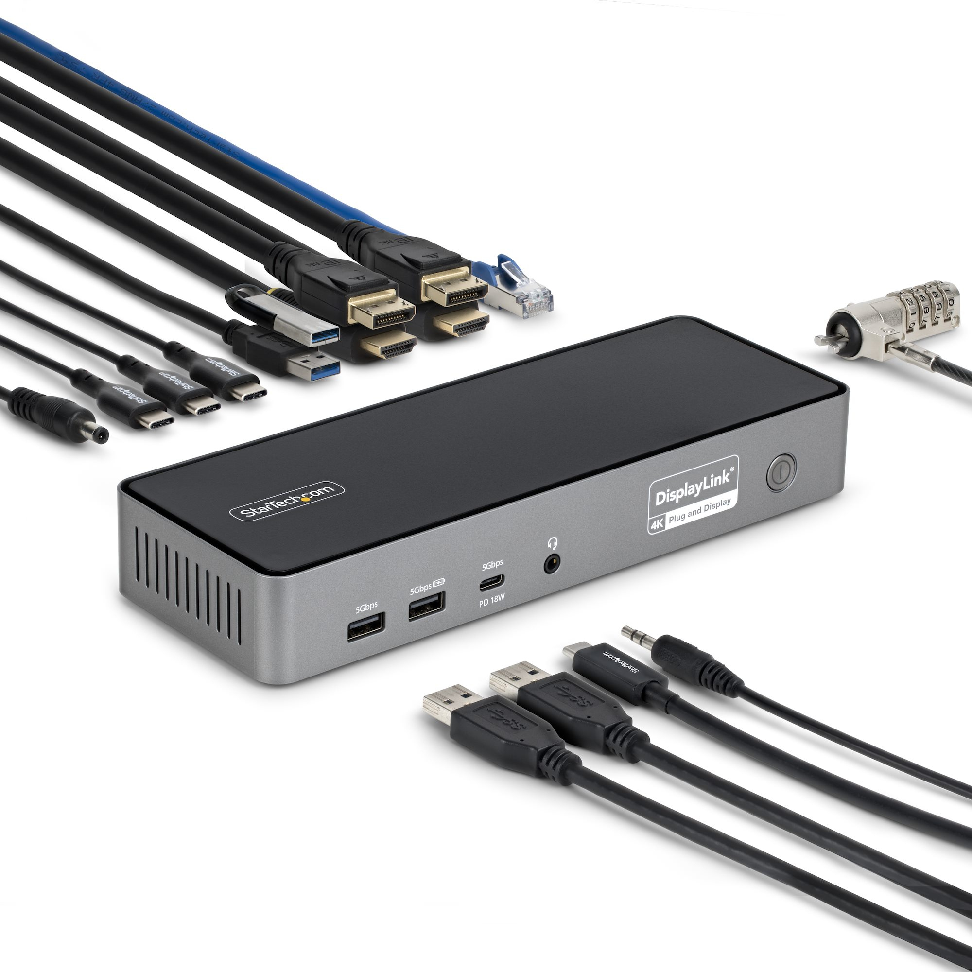 StarTech.com Triple-Monitor USB-C Docking Station, 140W Charging Dock voor MacBook Pro en Windows, 4K 60Hz HDMI of DisplayPort, TAA (DK30C2DPEPRUE) thumbnail