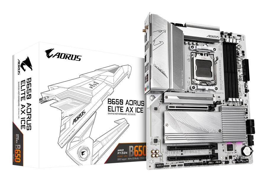 GIGABYTE B650 AORUS ELITE AX ICE moederbord AMD B650 Socket AM5 ATX (B650 A ELITE AX ICE) thumbnail