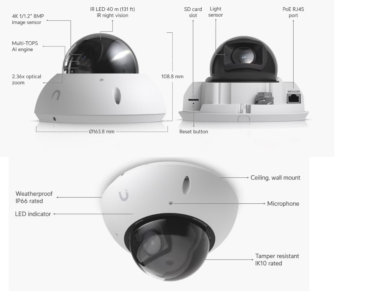 Ubiquiti UniFi Protect G6 Pro Dome (White) (UVC-G6-PRO-DOME-W) thumbnail