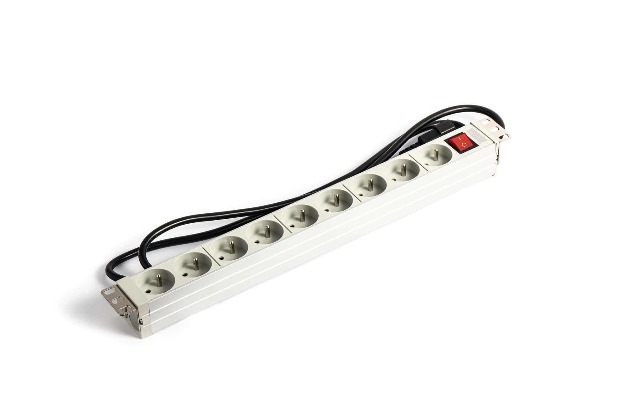 Digitus Power Distribution Unit (PDU) for 19 Rack, 8x Type E sockets, 1.8m, 1x Schuko plug, 16A, on/off switch, aluminum (A-19-STRIP-2-IMP) thumbnail
