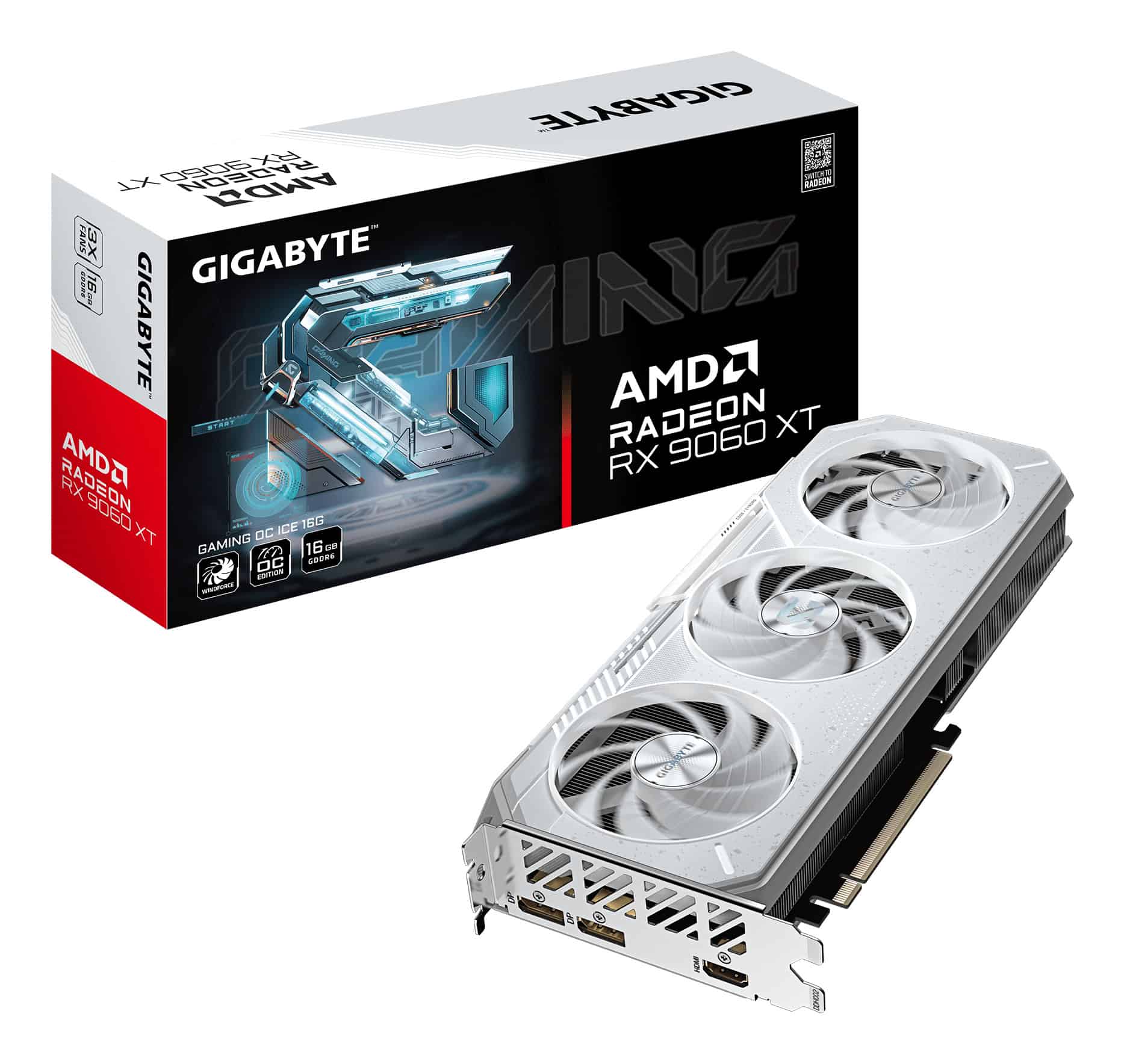 GIGABYTE GAMING Radeon RX 9060 XT OC ICE 16G AMD 16 GB GDDR6 (GV-R906XGAMINGOCICE-16GD) thumbnail