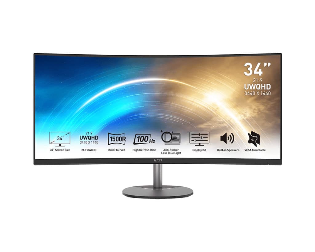 MSI PRO MP341CQDE computer monitor 86,4 cm (34) 3440 x 1440 Pixels UltraWide Quad HD Zwart (9S6-3PB2CT-005 | -042) thumbnail