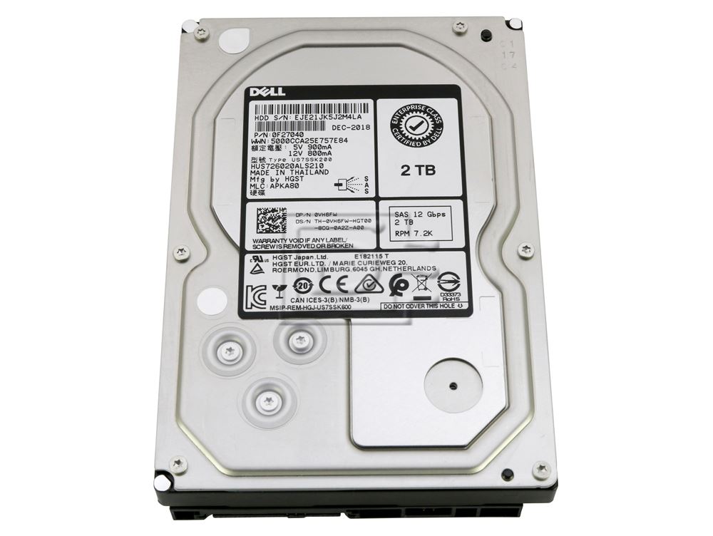 Dell 2TB 7.2K 12G 3.5INCH SAS HDD (VH6FW-RFB) thumbnail