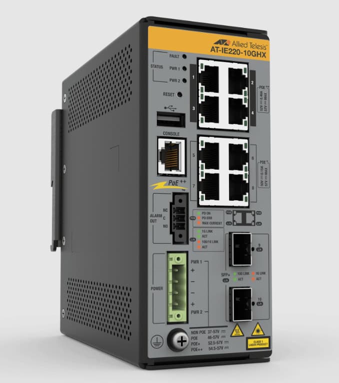 Allied Telesis AT-IE220-10GHX-980 netwerk-switch Gigabit Ethernet (10/100/1000) Power over Ethernet (PoE) Grijs (990-007873-980) thumbnail