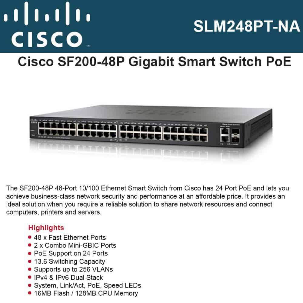 Cisco 8-Port 10/100 PoE Smart Switch (SF200-48P-RFB) thumbnail