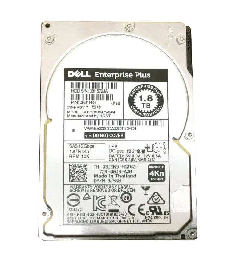 Dell 1.8TB 10K 12G 2.5INCH SAS HDD (383N9-RFB) thumbnail