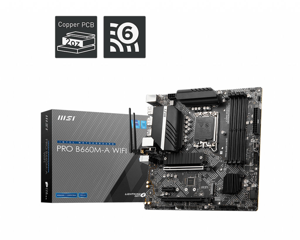 MSI PRO B660M-A WIFI moederbord Intel B660 LGA 1700 micro ATX (7D43-006R) thumbnail