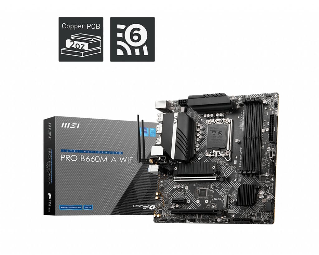 MSI PRO B660M-A WIFI moederbord Intel B660 LGA 1700 micro ATX (7D43-006R) thumbnail
