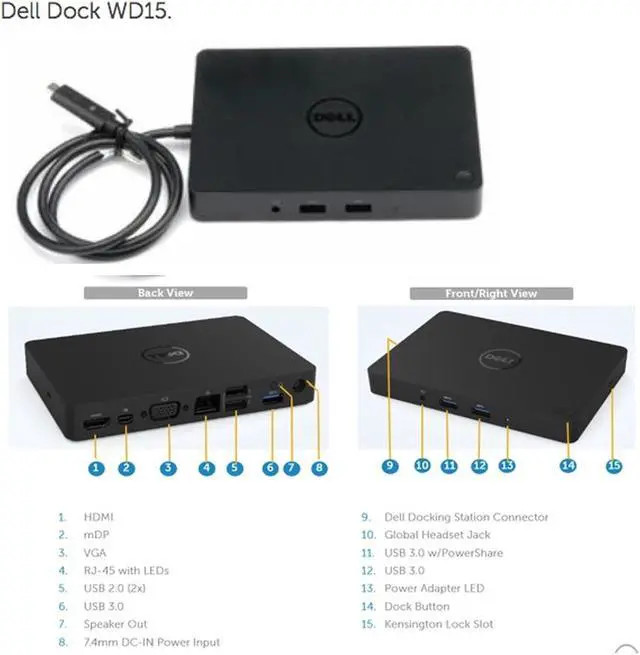 Dell Docking Station, WD15 with (5FDDV-RFB) thumbnail