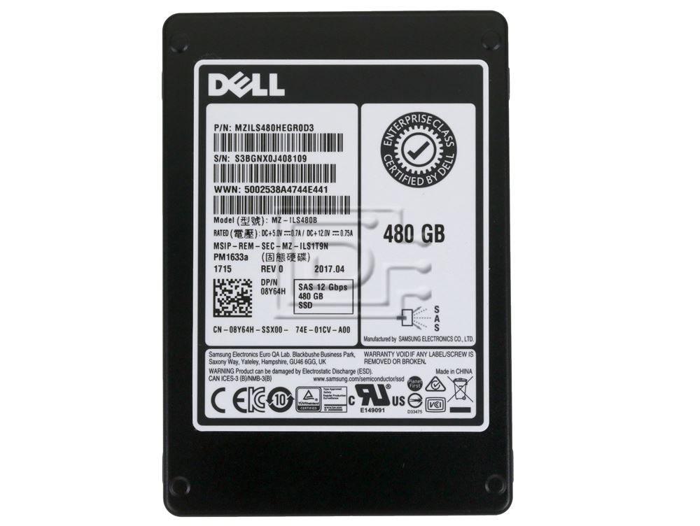 Dell 480GB 12G RI 2.5INCH SAS SSD (8Y64H-RFB) thumbnail