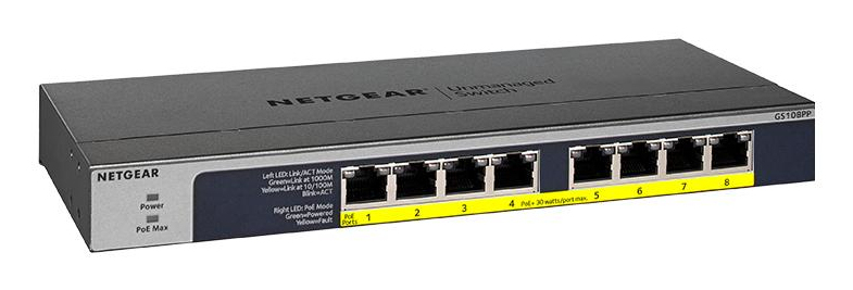 NETGEAR GS108PP Unmanaged Gigabit Ethernet (10/100/1000) Power over Ethernet (PoE) Zwart (GS108PP-100EUS) thumbnail