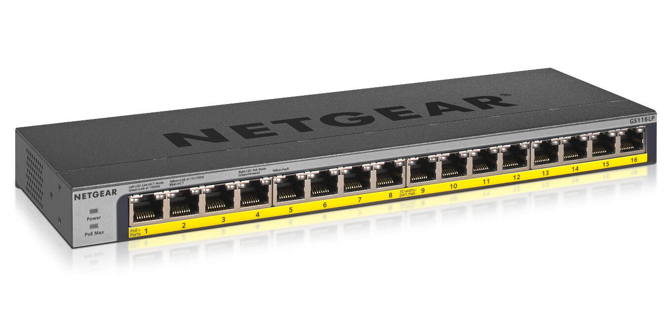 NETGEAR GS116LP Unmanaged Gigabit Ethernet (10/100/1000) Power over Ethernet (PoE) Zwart (GS116LP-100EUS) thumbnail