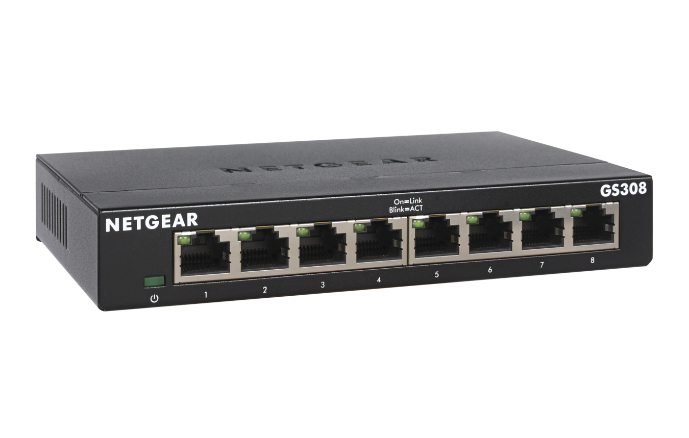NETGEAR GS308-300PES netwerk-switch Unmanaged L2 Gigabit Ethernet (10/100/1000) Zwart (GS308-300PES) thumbnail
