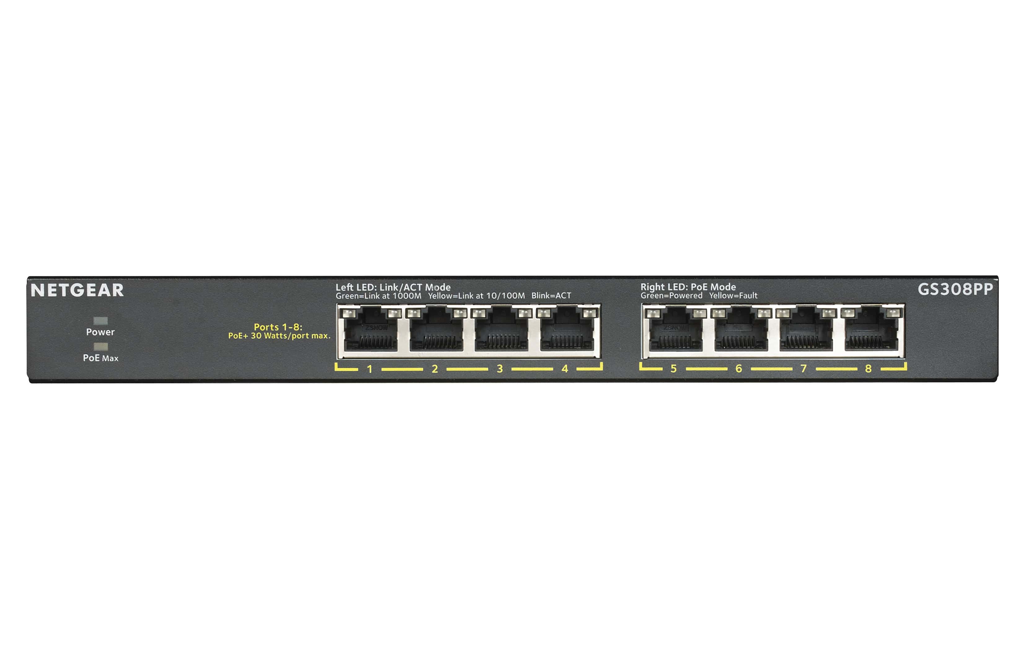 NETGEAR GS308PP Unmanaged Gigabit Ethernet (10/100/1000) Power over Ethernet (PoE) Zwart (GS308PP-100EUS) thumbnail