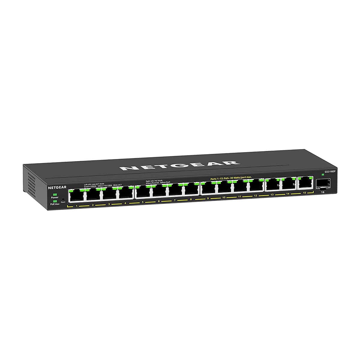 NETGEAR GS316EP-100PES netwerk-switch Managed Gigabit Ethernet (10/100/1000) Power over Ethernet (PoE) Zwart (GS316EP-100PES) thumbnail