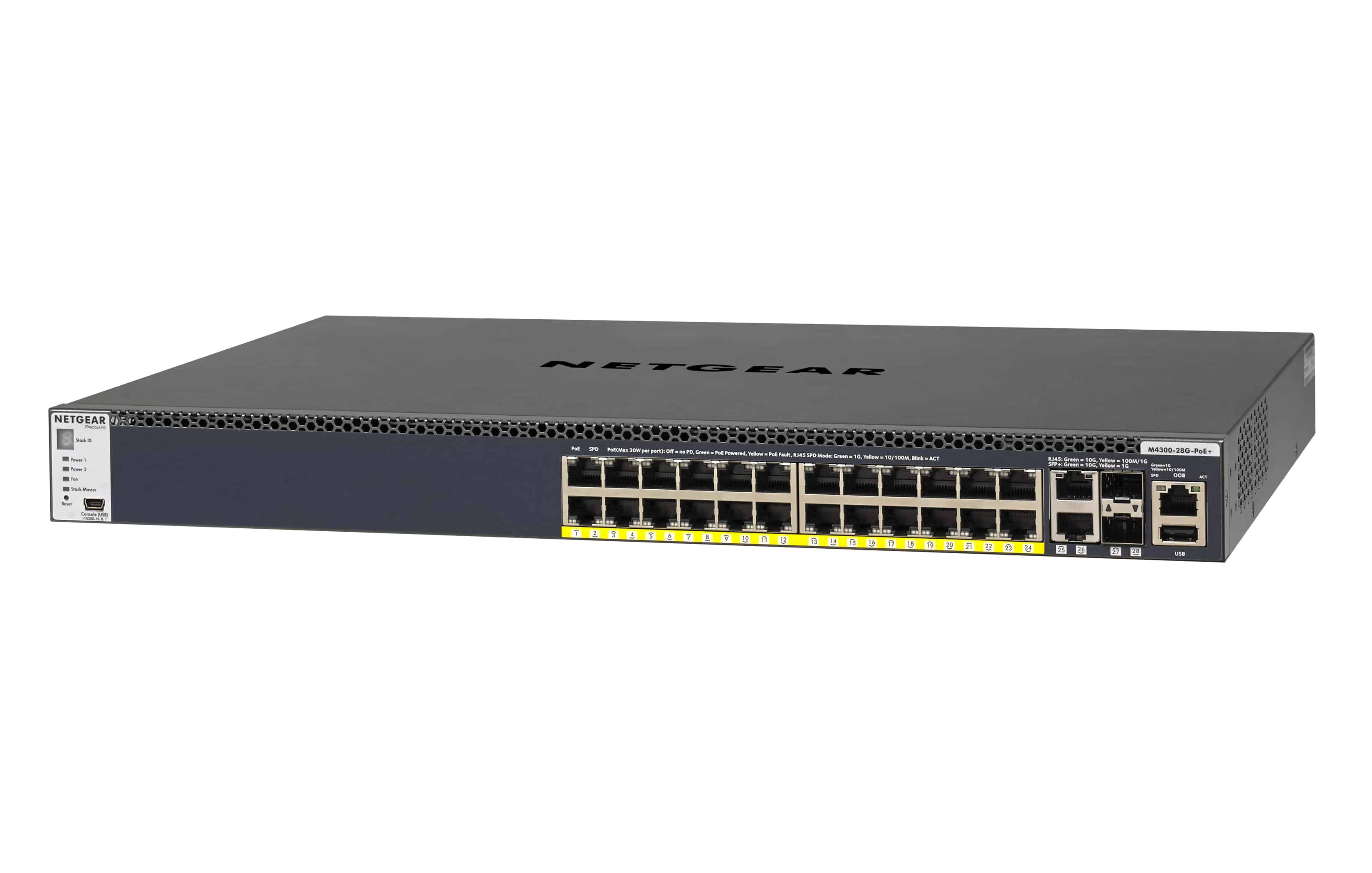 NETGEAR ProSAFE Managed Switch - GSM4328PB - Stackable platform met 24 PoE+ poorten + 2 x SFP+ en 2 x 10GBASE-T poorten (1000W PSU) (GSM4328PB-100NES) thumbnail
