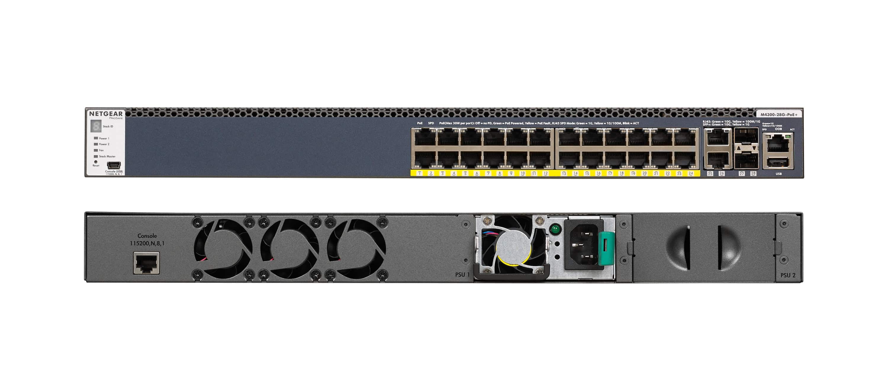 NETGEAR M4300-28G-PoE+(1000W)/US/EMEA Managed Gigabit Ethernet (10/100/1000) Power over Ethernet (PoE) 1U Zwart (GSM4328PB-100NES) thumbnail