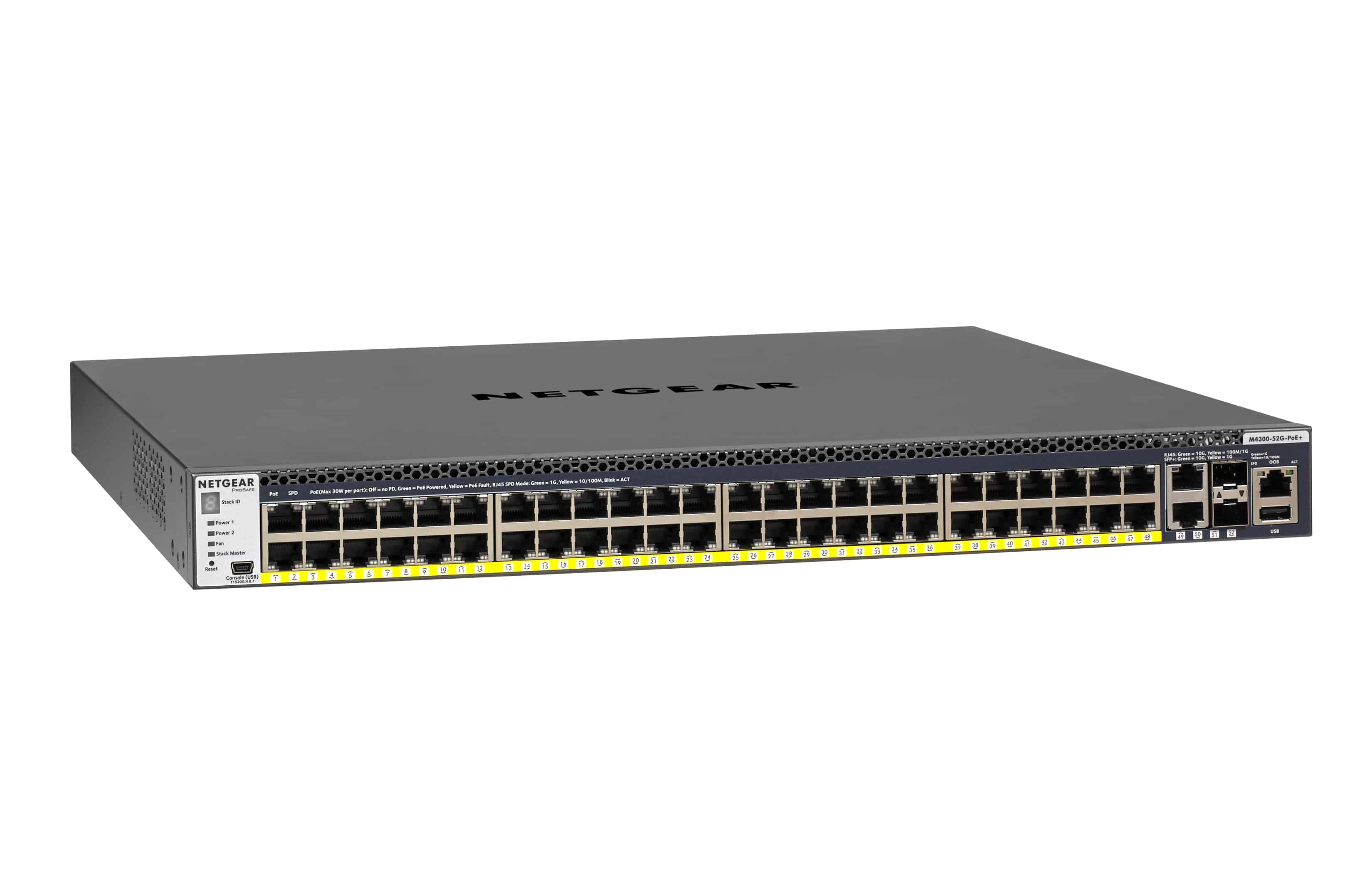 NETGEAR ProSAFE Managed Switch - GSM4352PB - Stackable platform met 48 PoE+ poorten + 2 x SFP+ en 2 x 10GBASE-T poorten (1000W PSU) (GSM4352PB-100NES) thumbnail