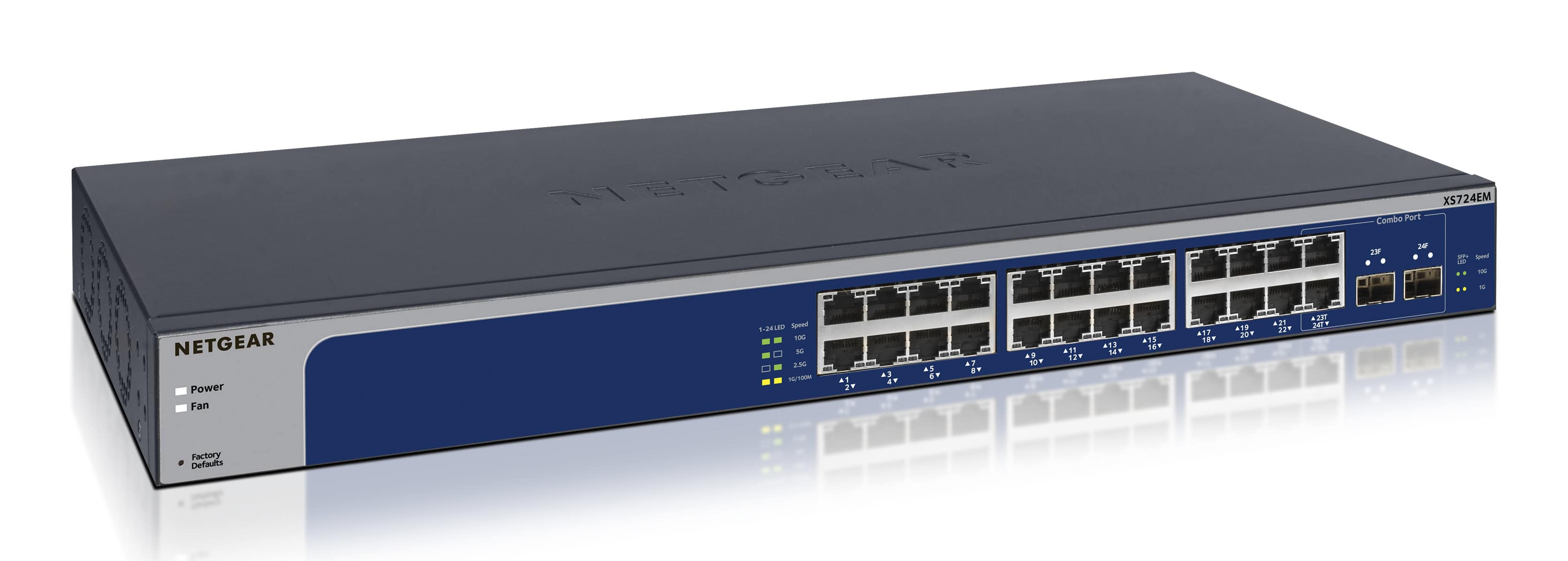NETGEAR XS724EM Managed L2 10G Ethernet (100/1000/10000) 1U Blauw, Grijs (XS724EM-100EUS) thumbnail